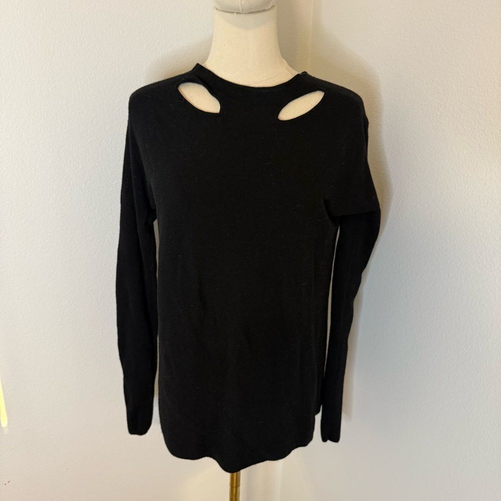[Maje] Black Long Sleeve Sweater Cut Out Top - Size‎ Small